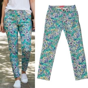 LILLY PULITZER SKINNY CROP PANTS SOUTH OCEAN .SIZE 4,TROPICAL, COASTAL, RESORT